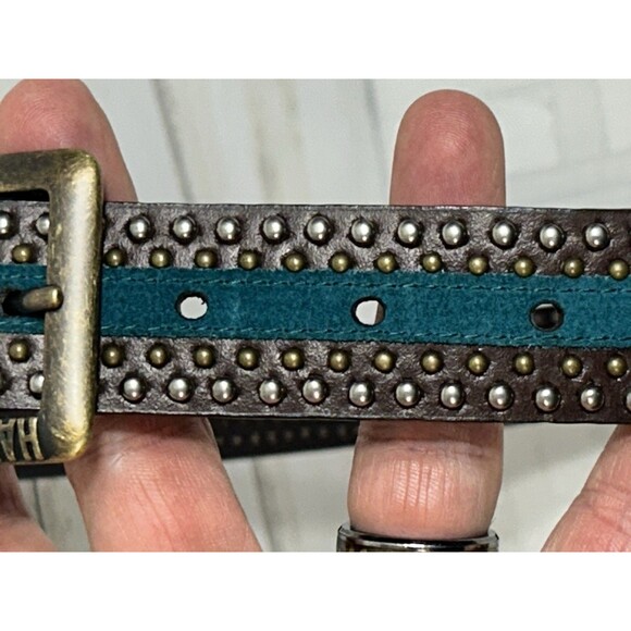 Harley Davidson Womens Size LARGE Brown Leather Teal Blue Gold Silver STUDDED main image 15